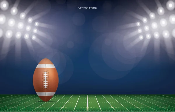 足球场背景上的足球 带着美国足球场的透视线图案 矢量说明 — 图库矢量图片
