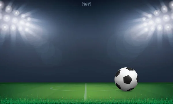 Футбольный Мяч Зеленой Траве Футбольного Поля Стадиона Векторная Иллюстрация — стоковый вектор