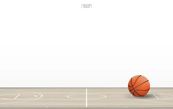 木製の床のパターンと質感を持つバスケットボールコートのバスケットボールボール 白地に隔離されたバスケットボール場 ベクターイラスト — ストックベクタ