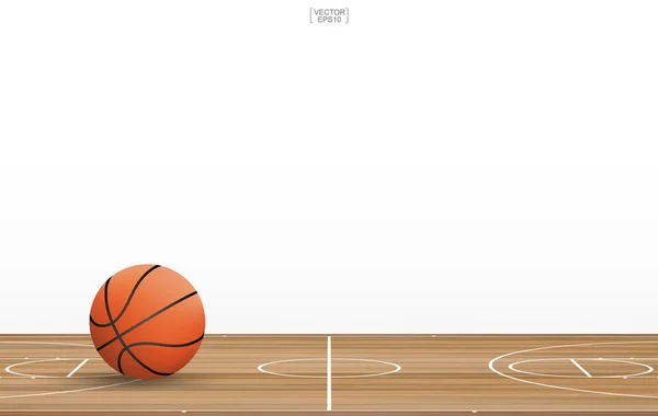 木製の床のパターンと質感を持つバスケットボールコートのバスケットボールボール 白地に隔離されたバスケットボール場 ベクターイラスト — ストックベクタ
