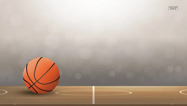 Bola Basquete Área Quadra Basquete Com Luz Embaçada Fundo Bokeh — Vetor de Stock