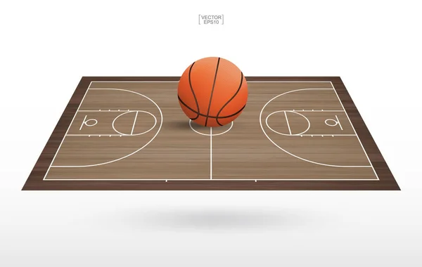 Basketbal Bal Basketbalveld Met Houten Vloer Patroon Textuur Weergave Van — Stockvector