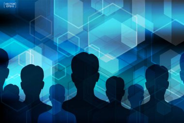 Mavi soyut teknolojik altyapı ile insan sembolü. Vektör çizim.