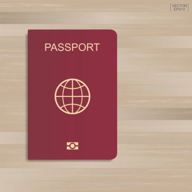 Ahşap desen ve doku arka plan üzerinde kırmızı pasaport. Vektör çizim.