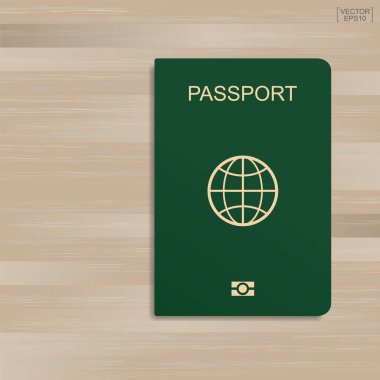 Yeşil pasaport ahşap desen ve doku arka plan üzerinde. Vektör çizim.