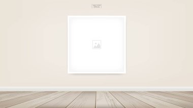 Boş fotoğraf çerçeve veya resim çerçeve arka plan beton duvar arka plan ve ahşap zemin ile Oda alanı alanında. Oda Tasarım ve dekorasyon için vektör fikir.