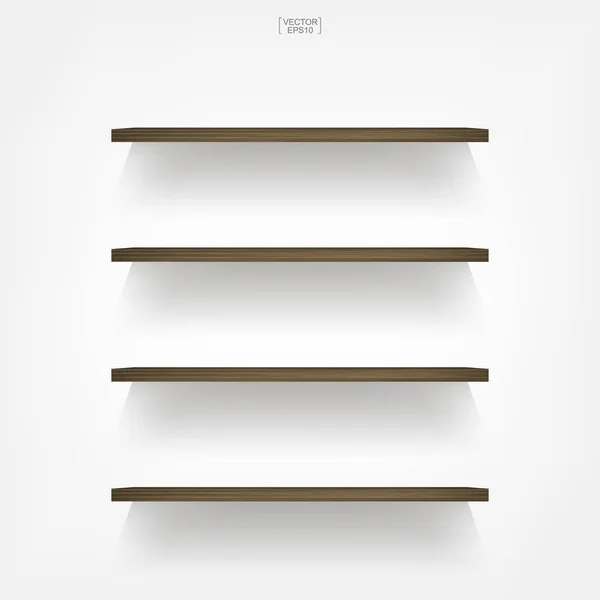 Empty Wood Shelf White Background Soft Shadow Empty Wooden Shelves — Stock Vector