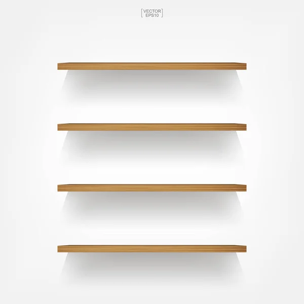 Empty Wood Shelf White Background Soft Shadow Empty Wooden Shelves — Stock Vector