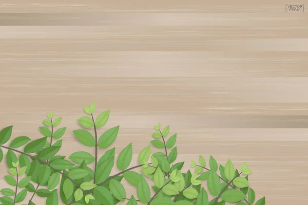 Κλαδιά Πράσινα Φύλλα Φόντο Καφετί Ξύλο Υφή Εικονογράφηση Διάνυσμα — Διανυσματικό Αρχείο