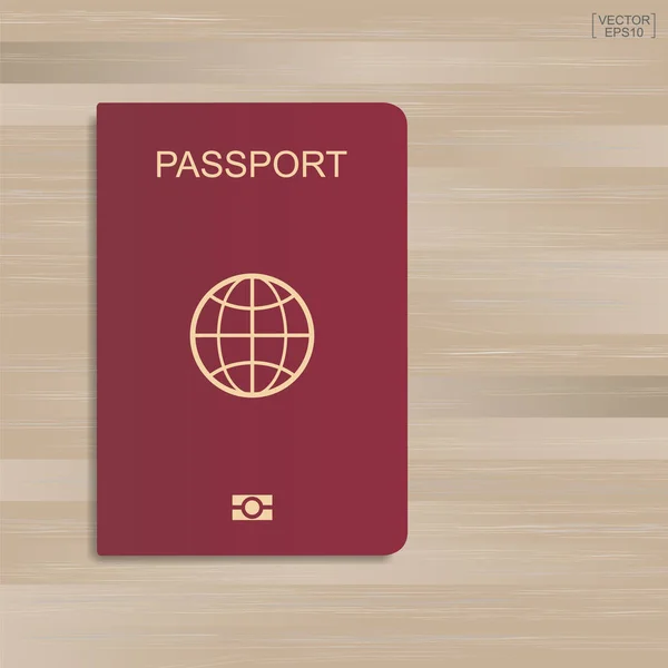 Passeport Rouge Sur Motif Bois Fond Texture Illustration Vectorielle — Image vectorielle