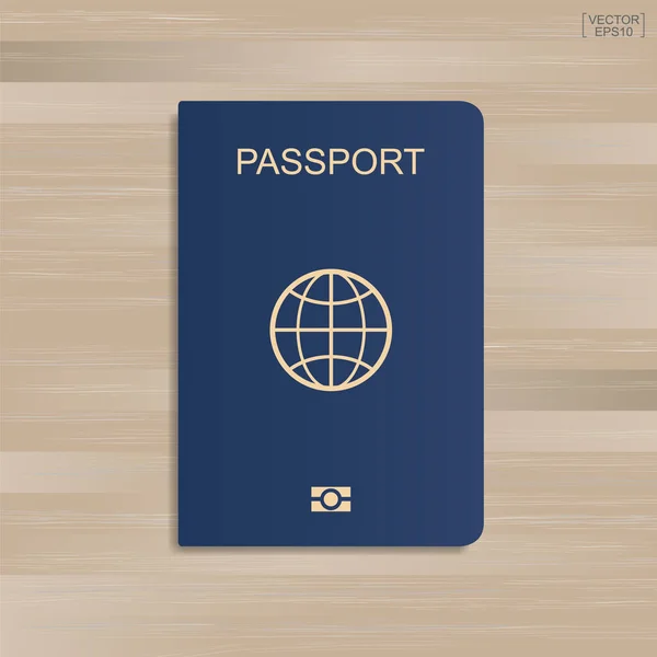 Pasaporte Azul Sobre Fondo Madera Ilustración Vectorial — Vector de stock