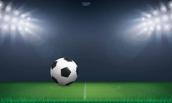 Футбольный Мяч Зеленой Траве Футбольного Поля Стадиона Векторная Иллюстрация — стоковый вектор