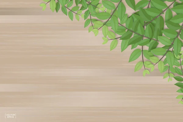 Κλαδιά Πράσινα Φύλλα Φόντο Καφετί Ξύλο Υφή Εικονογράφηση Διάνυσμα — Διανυσματικό Αρχείο