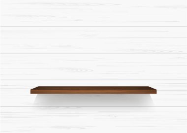 Ahşap raf yumuşak gölge beyaz duvar zemin üzerine. Vektör çizim.