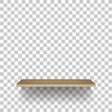 Şeffaf arka plan ile yumuşak gölge ahşap rafta. 3D boş ahşap raflar. Vektör çizim.