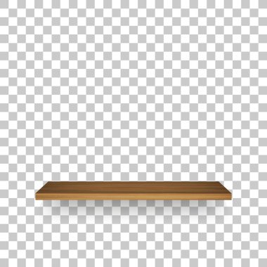 Şeffaf arka plan ile yumuşak gölge ahşap rafta. 3D boş ahşap raflar. Vektör çizim.