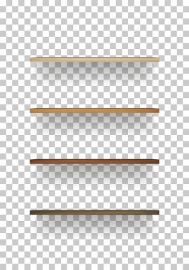 Şeffaf arka plan ile yumuşak gölge ahşap rafta. 3D boş ahşap raflar. Vektör çizim.