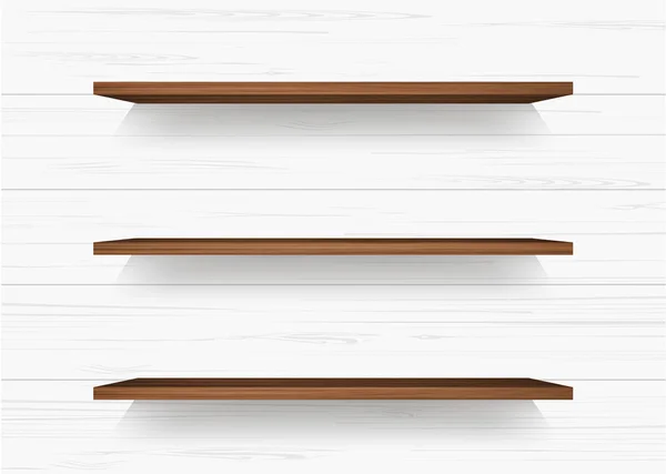 ソフト シャドウの背景を白い壁に木製の棚 ベクトル図 — ストックベクタ