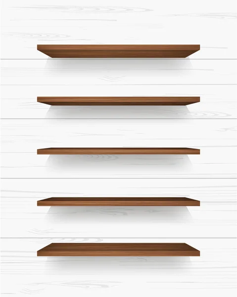 ソフト シャドウの背景を白い壁に木製の棚 ベクトル図 — ストックベクタ