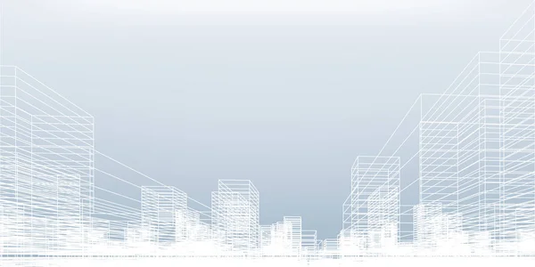Fundo Cidade Wireframe Abstrato Perspectiva Renderização Construção Wireframe Ilustração Vetorial — Vetor de Stock
