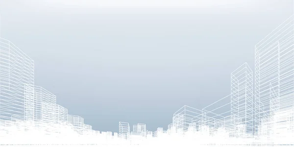 Abstrakter Drahtgitterstadthintergrund Perspektivisches Rendering Von Building Wireframe Vektorillustration — Stockvektor