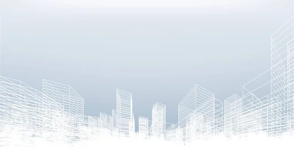 Abstrakter Drahtgitterstadthintergrund Perspektivisches Rendering Von Building Wireframe Vektorillustration — Stockvektor