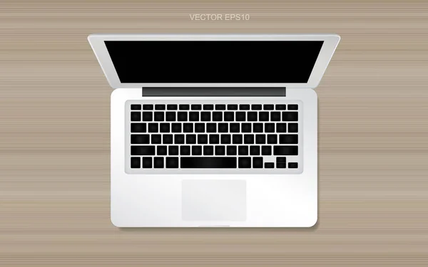 Laptop Computer Auf Holz Textur Hintergrund Vektorillustration — Stockvektor