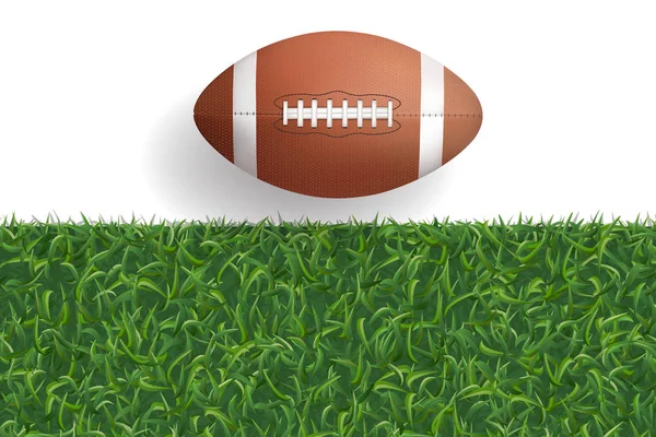 緑の草テクスチャ背景とアメリカン フットボールのボール ベクトル図 — ストックベクタ