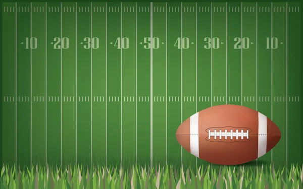 American Football Ball Mit Grünem Feldmuster Hintergrund Vektorillustration — Stockvektor