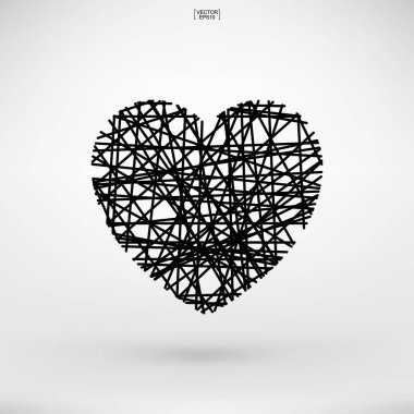 Sevgililer günü için soyut kalp simgesi. Dekoratif kartı, Web sitesi, şablon tasarımı ve kartpostal için kalp şekli. Vektör çizim.
