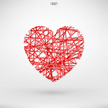Sevgililer günü için soyut kalp simgesi. Dekoratif kartı, Web sitesi, şablon tasarımı ve kartpostal için kalp şekli. Vektör çizim.