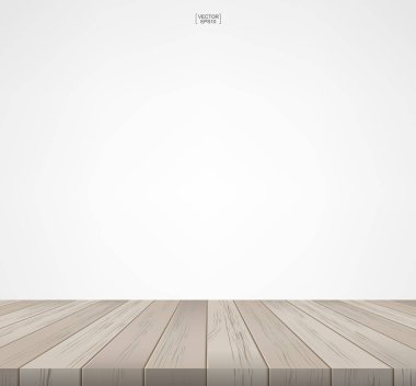 Ahşap zemin ve beyaz duvar arka plan vektör çizim ile oda yer.
