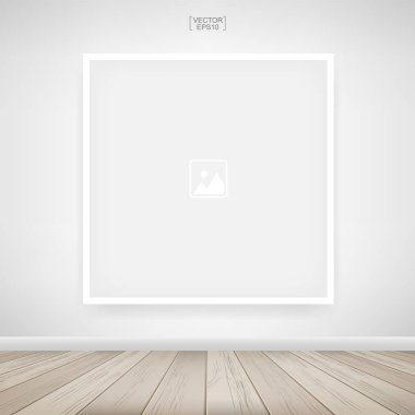 Fotoğraf çerçevesi veya ahşap zemin beyaz duvar zemin üzerine resim çerçevesi. Vektör çizim.