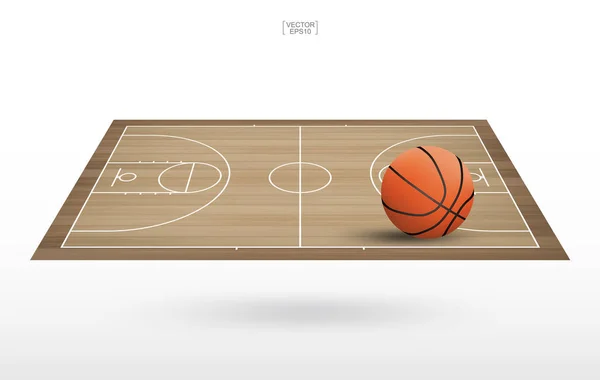 Basketballball Auf Basketballfeld Mit Holzbodenmuster Und Texturhintergrund Vektorillustration — Stockvektor