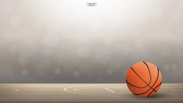 Basketballball Auf Dem Basketballfeld Mit Leicht Verschwommenem Bokeh Hintergrund Vektorillustration — Stockvektor