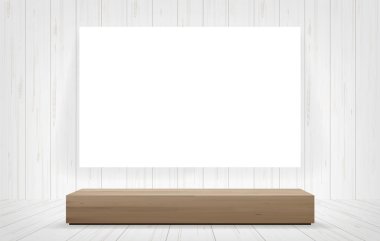 Ahşap tezgah ve beyaz çerçeve içinde oda alan arka plan bez. Vektör çizim.