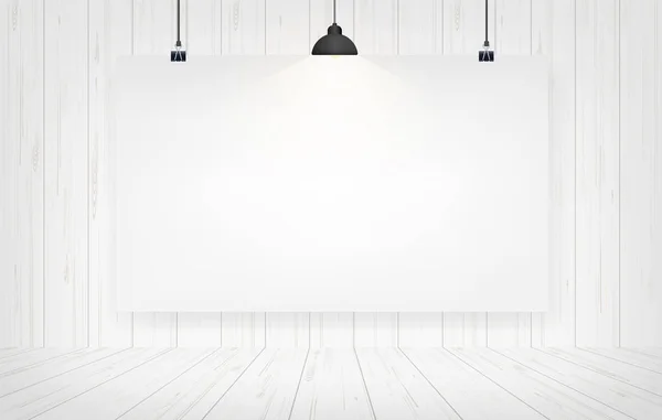 Cartel Papel Blanco Con Fondo Pared Madera Ilustración Vectorial — Vector de stock