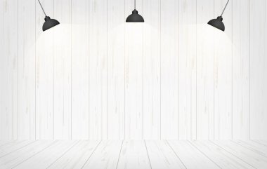 Ahşap Oda alan arka plan ve ampul. Vektör çizim.