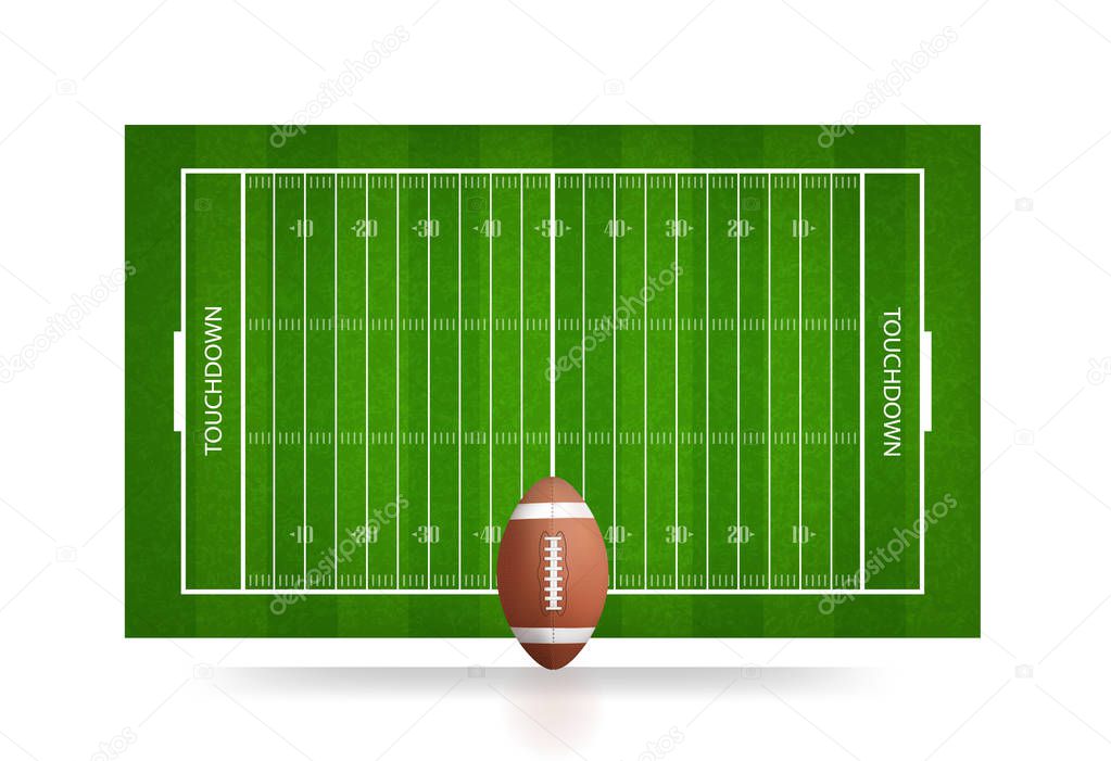 Football ball and football field background. Vector illustration.