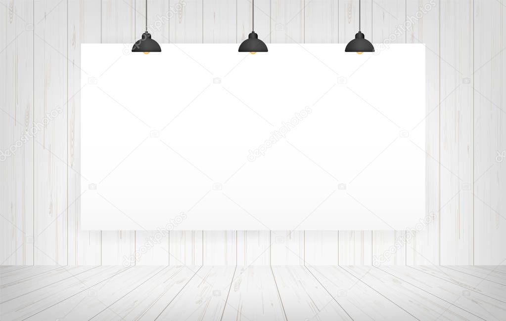 White canvas frame in room space background. Vector illustration.