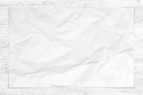 Verfrommeld Papier Textuur Witte Houten Achtergrond — Stockfoto