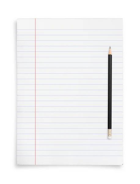 Schwarzer Bleistift Und Weißes Papierblatt Isoliert Auf Weißem Hintergrund Mit — Stockfoto