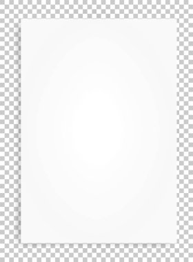 Şeffaf arka planda yumuşak gölgeli beyaz kağıt çarşaf. Vektör illüstrasyonu.