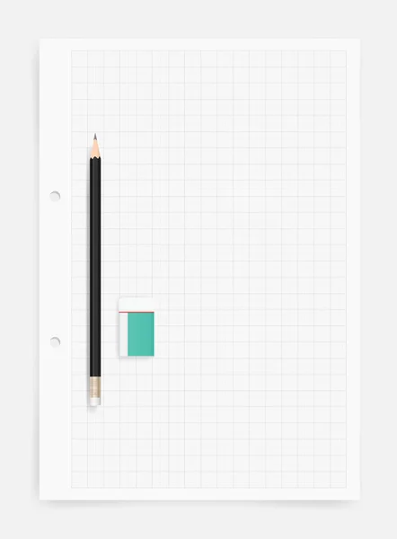 Bleistift Und Radiergummi Auf Zeichenpapier Hintergrund Mit Fläche Für Kopierraum — Stockvektor