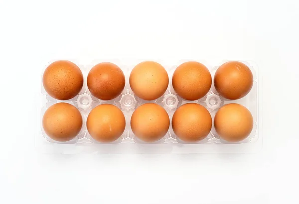 Chicken Eggs Plastic Package White Background — Stock Photo, Image