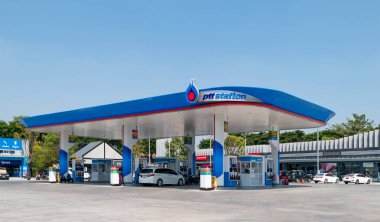 BANGKOK, THAILAND - November 5, 2018 : PTT Gas Station on Nov 5, 2018 in Thailand. PTT is a Thai state-owned SET-listed oil and gas company. clipart