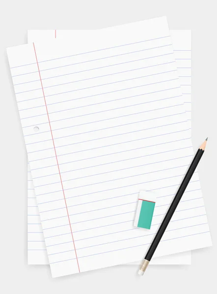 Weißes Papierblatt Für Geschäftlichen Hintergrund Mit Bleistift Und Radiergummi Vektorillustration — Stockvektor