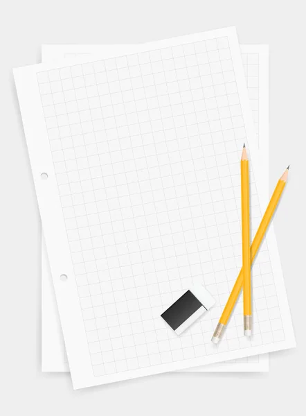 Fondo Papel Dibujo Blanco Con Lápiz Goma Borrar Ilustración Vectorial — Vector de stock