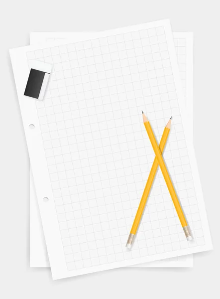 Fondo Papel Dibujo Blanco Con Lápiz Goma Borrar Ilustración Vectorial — Vector de stock