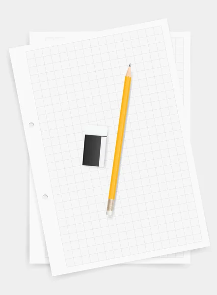 Fondo Papel Dibujo Blanco Con Lápiz Goma Borrar Ilustración Vectorial — Vector de stock